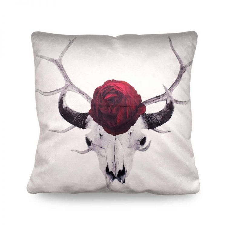 Pillow - Skull with Red Rose - by Artist Heather Johnston
